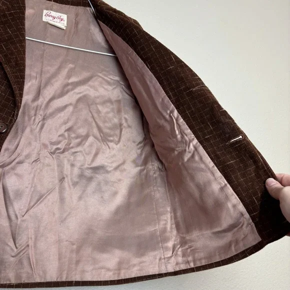 1960s Boys Corduroy Blazer Brown Windowpane Barry Boy Size 6 Vintage Jacket - Picture 10 of 16